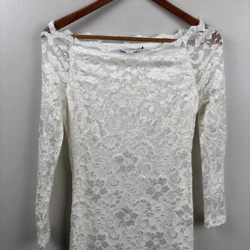 ASOS Lace Dress White Size US 6 Lace Off The Shoulder - Long Sheer Sleeve Nice